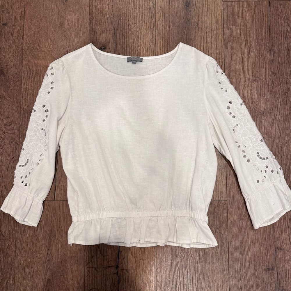 Saint Tropez West white Blouse cut-out balloon Sleeves Size M